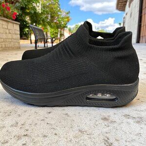 Womens Slip On Walking Shoes Black Sock Sneakers Size 41 Air Cushion Comfort